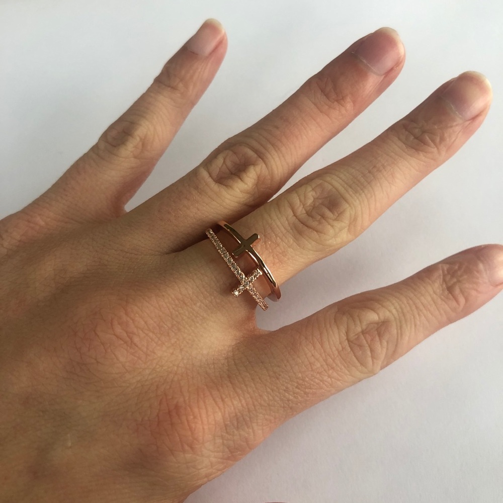 rose gold cross ring